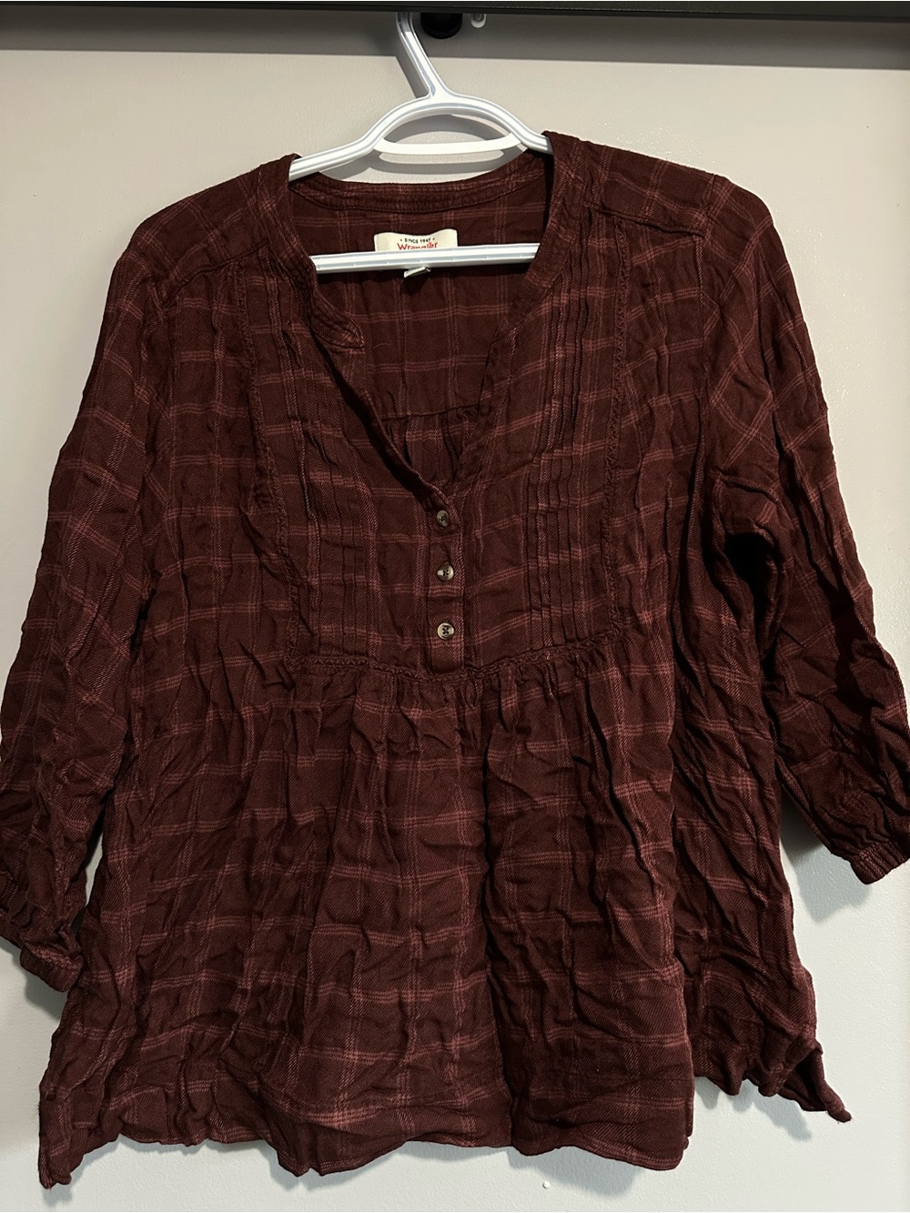 Wrangler Maroon Button-Pintuck Peasant Blouse